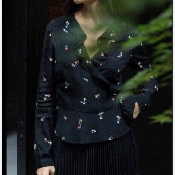 Rails Simone Blouse Wrap Top Long Sleeve Shirt Floral Rayon Black Size Small - Picture 3 of 10